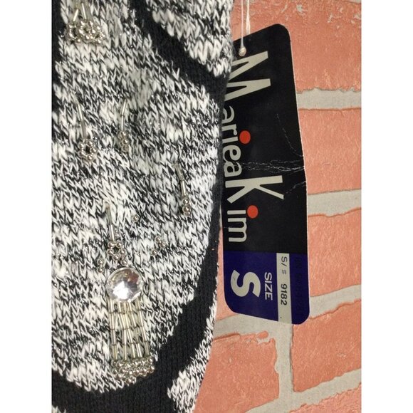 Vintage Mariea Kim Women Sweater Beaded Embellished Sleeveless Black White Small - Picture 4 of 7